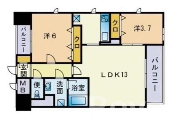 博多駅 徒歩10分 12階の物件間取画像